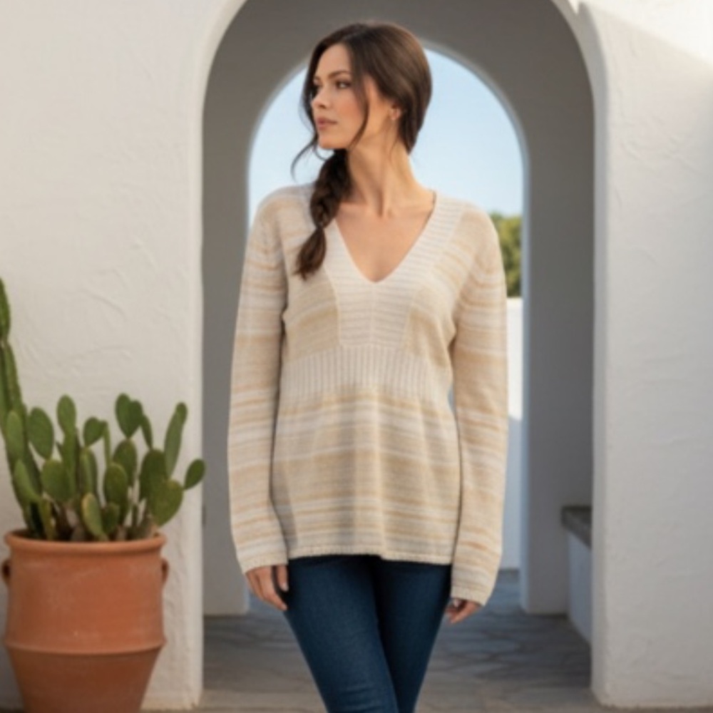 TOMMY BAHAMA Sweater Pullover Ruched Striped V Neck Lightweight